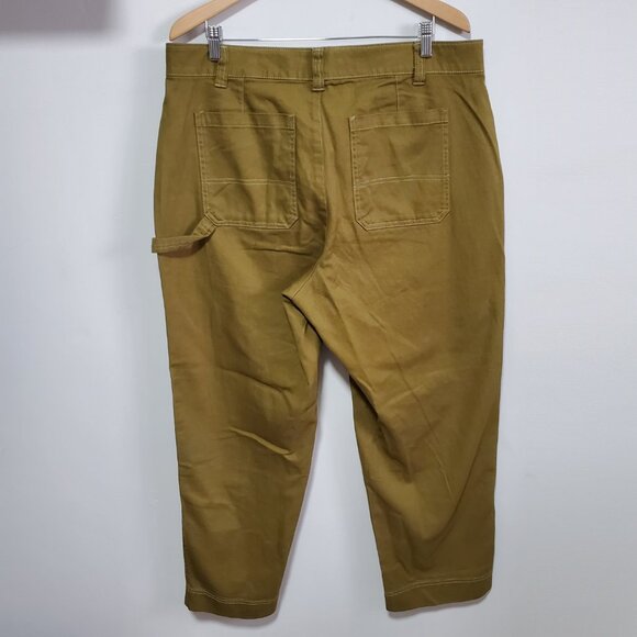 OLD NAVY Utility Straight Leg Pants 30" High Rise Carpenter Satin Moss Womens 16 - Picture 7 of 15